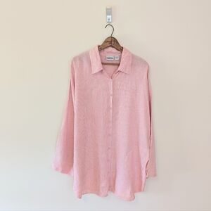 Vintage 90s Beachy Striped Linen Shirt Dress